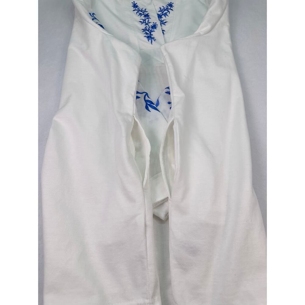 Woman Within White Embroidered Floral Hoodie Tunic 2X Blue Split Neck Sweatshirt - Picture 7 of 11